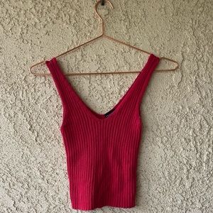 Red sweater material ribbed tank top